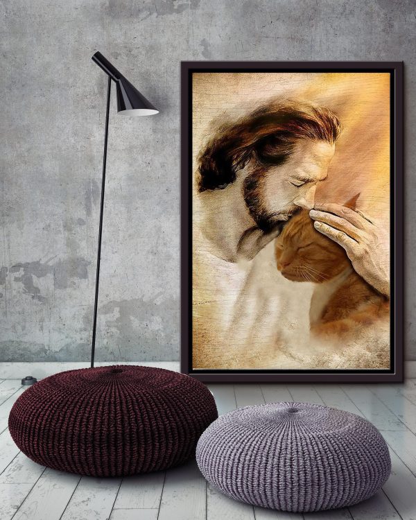 Jesus And Cat God For Gift For Cat Lovers Christian Framed Matte Canvas Framed Prints, Canvas Paintings - Image 3