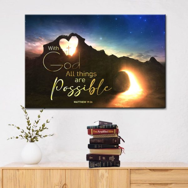 With God All Things Are Possible Canvas Hanging Gift, Canvas Paiting Frames Print , Christian Easter Gifts