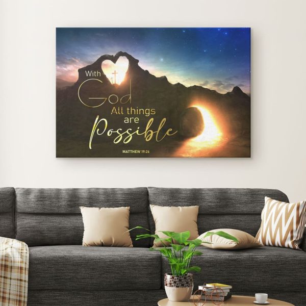 With God All Things Are Possible Canvas Hanging Gift, Canvas Paiting Frames Print , Christian Easter Gifts - Image 2