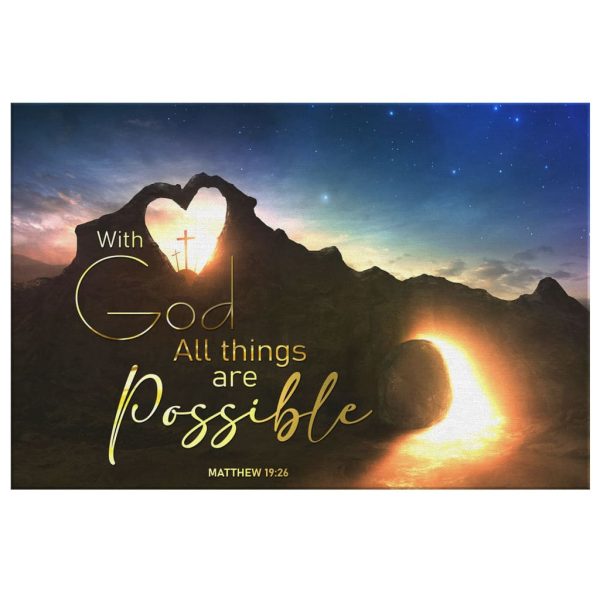 With God All Things Are Possible Canvas Hanging Gift, Canvas Paiting Frames Print , Christian Easter Gifts - Image 3