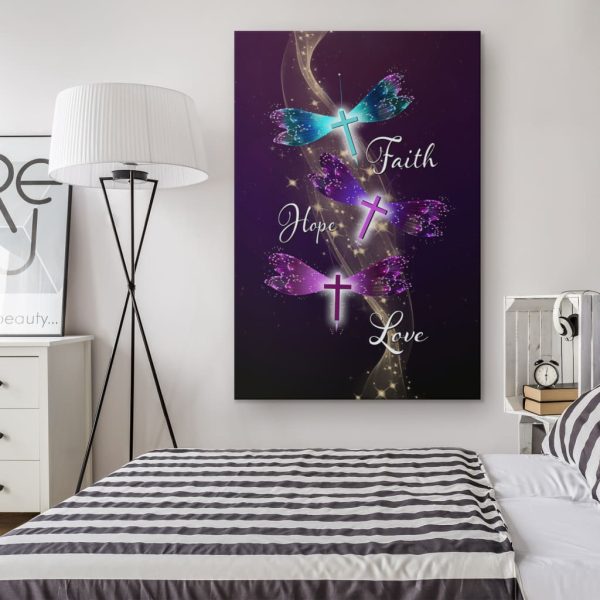 Christian Canvas Gallery Painting Wrapped Canvas Faith Hope Love Dragonfly Canvas Art - Image 2