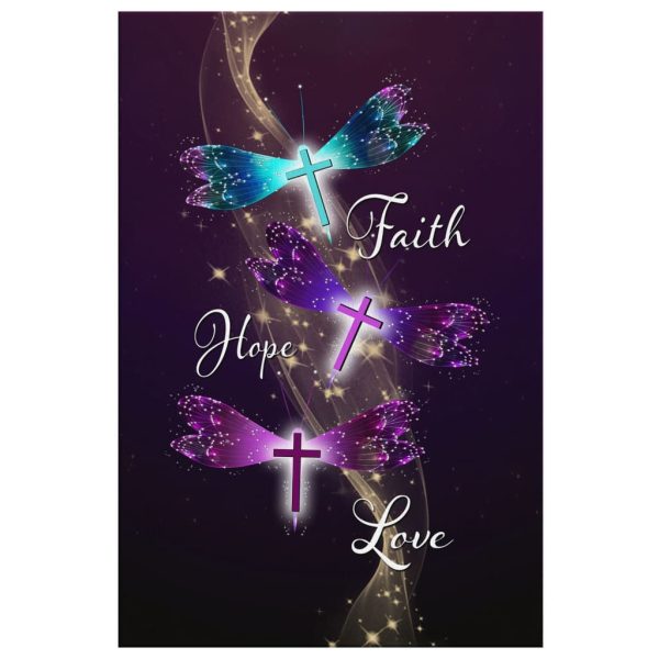 Christian Canvas Gallery Painting Wrapped Canvas Faith Hope Love Dragonfly Canvas Art - Image 3