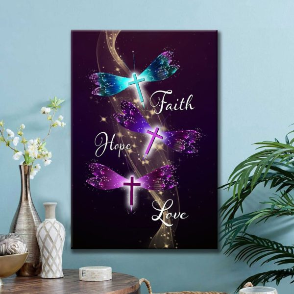 Christian Canvas Gallery Painting Wrapped Canvas Faith Hope Love Dragonfly Canvas Art