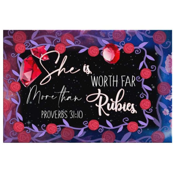 Proverbs 31:10 She Is Worth Far More Than Rubies Christian Canvas Gallery Painting Wrapped Canvas Canvas - Image 3