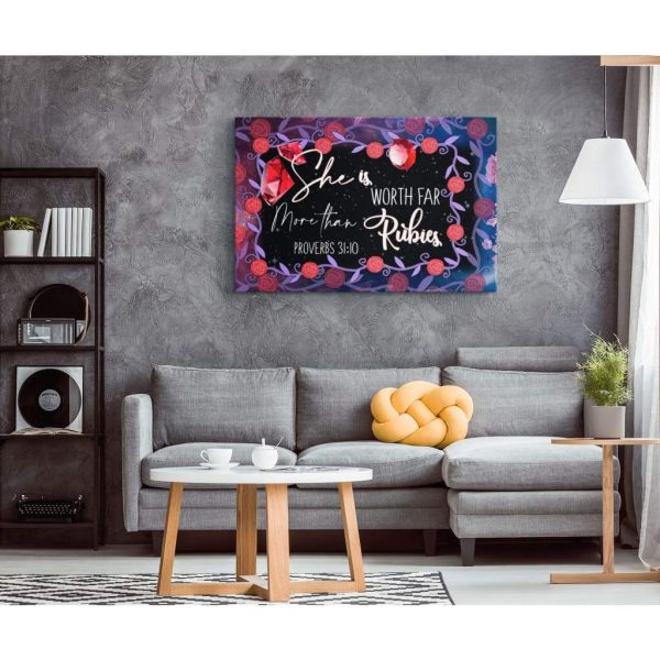 Proverbs 31:10 She Is Worth Far More Than Rubies Christian Canvas Gallery Painting Wrapped Canvas Canvas - Image 2