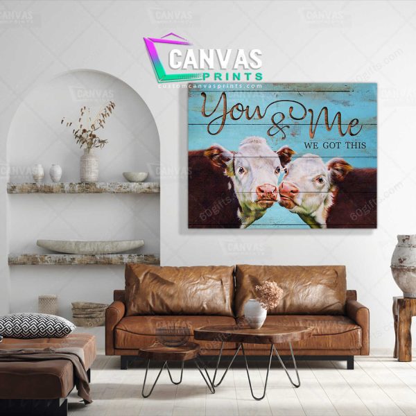 Personalized Name Valentine's Day Gifts You And Me Anniversary Wedding Present - Customized Cow Canvas Print Wall Art