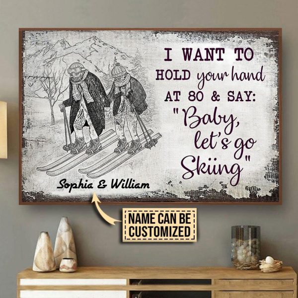 here Gifts Personalized Skiing Hold You Hand Sketch Canvas Home Decor - Image 2