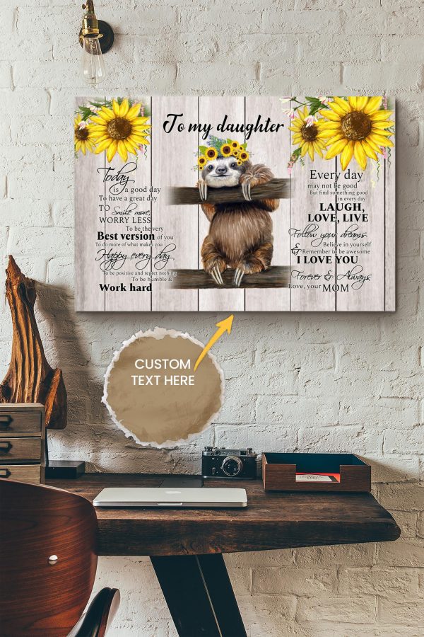 Personalized Gift Sunflower Sloth Loves To My Daughter Love From Mom Canvas Family Gift For Daughter Birthday Canvas Gallery Painting Wrapped Canvas Framed Prints, Canvas Paintings