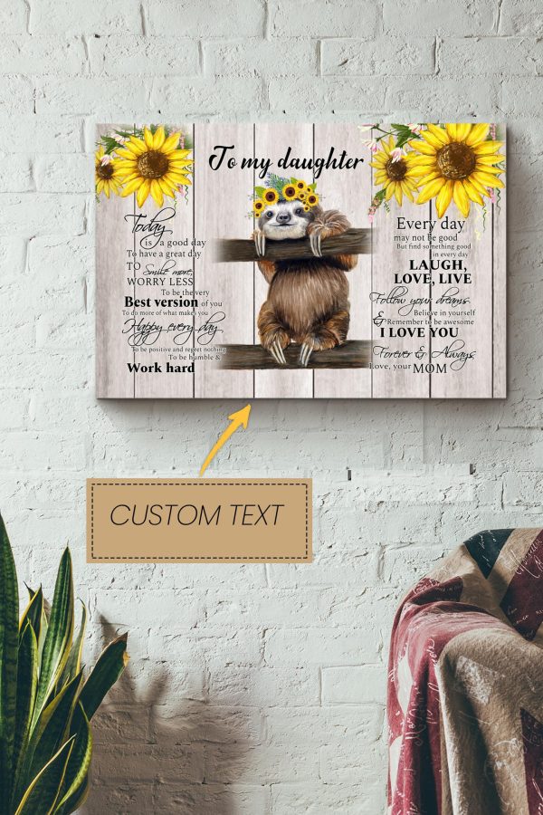 Personalized Gift Sunflower Sloth Loves To My Daughter Love From Mom Canvas Family Gift For Daughter Birthday Canvas Gallery Painting Wrapped Canvas Framed Prints, Canvas Paintings - Image 2