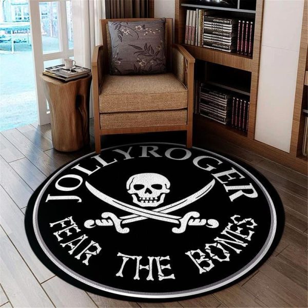 Jolly Roger Fear The Bones Round Mat Round Floor Mat Room Rugs Carpet Outdoor Rug Washable Rugs