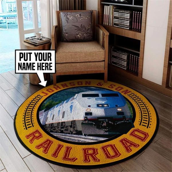 Personalized Amtrak Railway Railroad Round Mat Round Floor Mat Room Rugs Carpet Outdoor Rug Washable Rugs