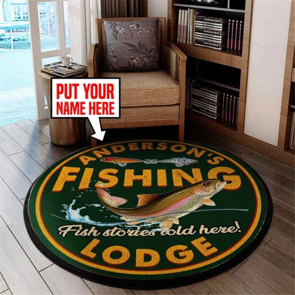 Personalized Fishing Lodge Living Room Round Mat Circle Rug