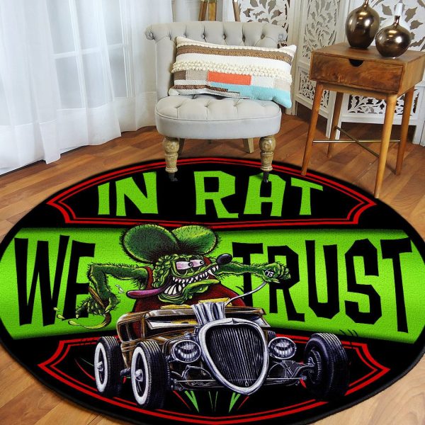 In Rat We Trust Rat Fink Round Mat Round Floor Mat Room Rugs Carpet Outdoor Rug Washable Rugs - Image 3