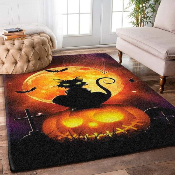 Halloween Zoombie Pumpkin Bellow Black Cat With Blood Moon Home Depot Area Rug Carpet Carpet