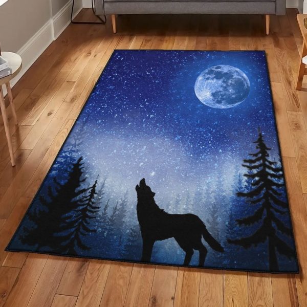 Gray Wolf Wolf Howling In Blue Night Rug Rectangle Rugs Washable Area Rug Non-Slip Carpet For Living Room Bedroom