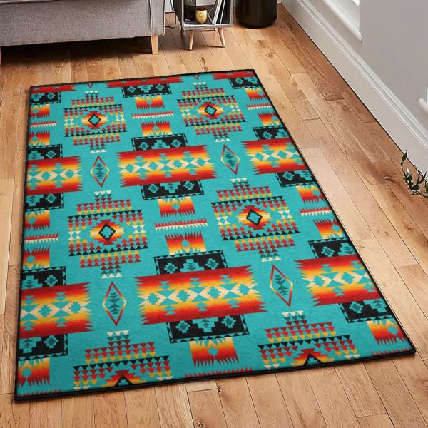 America Gifts Cool Rugs Blue Native Tribes Pattern Native American Rug Rectangle Rugs Washable Area Rug Non-Slip Carpet For Living Room Bedroom