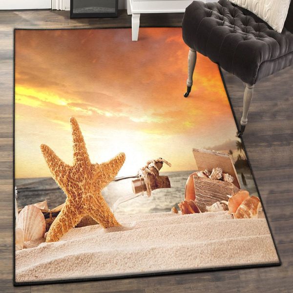 Sea Washable Sunset Ocean Starfish Rug Rectangle Rugs Washable Area Rug Non-Slip Carpet For Living Room Bedroom