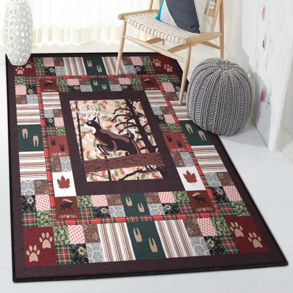 Moose Patchwork Deer Moose Rug Rectangle Rugs Washable Area Rug Non-Slip Carpet For Living Room Bedroom