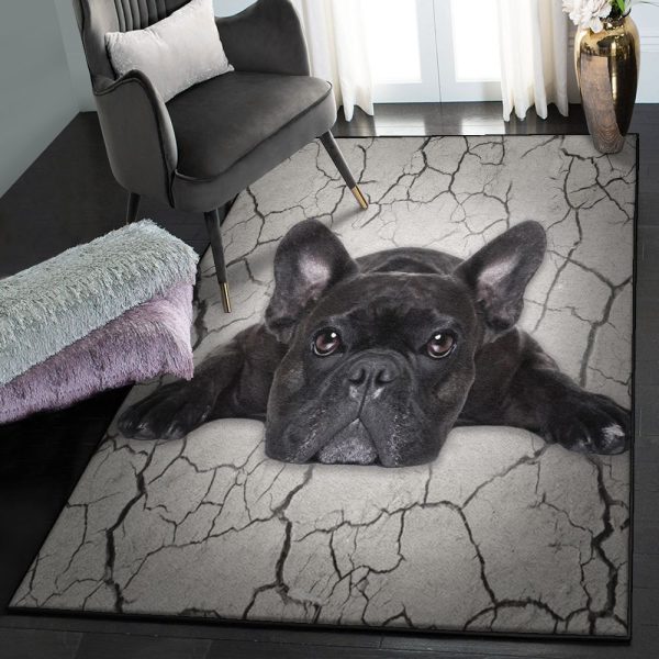 French Bulldog Puppy Non Shedding Black French Bulldog Rug Rectangle Rugs Washable Area Rug Non-Slip Carpet For Living Room Bedroom