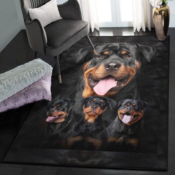 Black Large Three Black Rottweiler Rug Rectangle Rugs Washable Area Rug Non-Slip Carpet For Living Room Bedroom