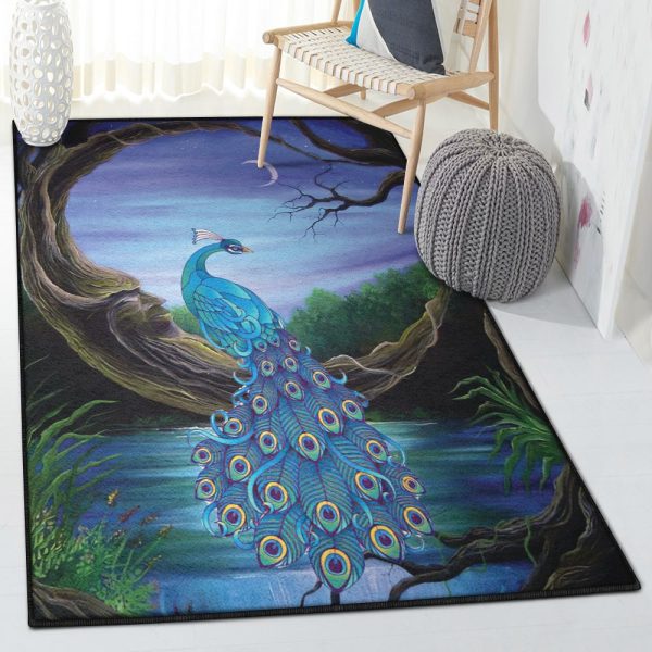 Peacock Cute Peacock Rug Rectangle Rugs Washable Area Rug Non-Slip Carpet For Living Room Bedroom