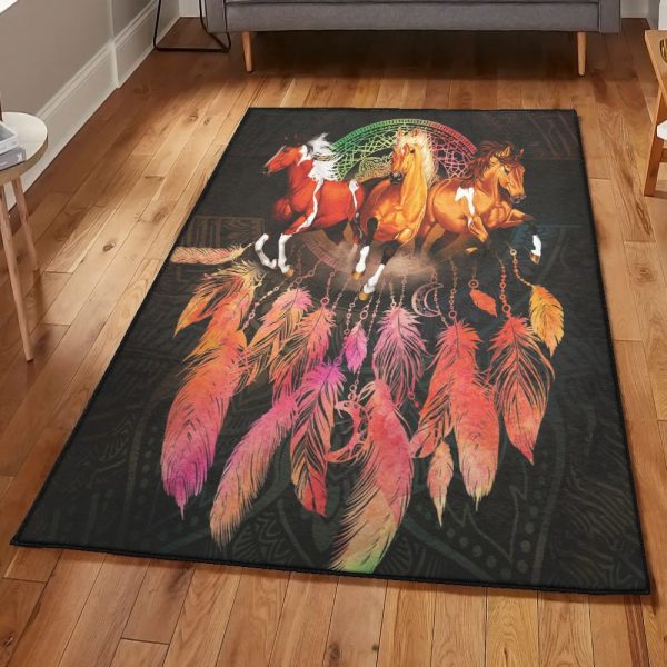 Horse Bedroom Rugs Horse Dream Catcher Rug Rectangle Rugs Washable Area Rug Non-Slip Carpet For Living Room Bedroom