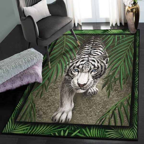 Panthera Tigris Carpet White Tiger Wild Life Rug Rectangle Rugs Washable Area Rug Non-Slip Carpet For Living Room Bedroom