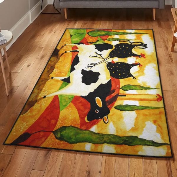 Hen Cool Rugs Chicken And Cow Rug Rectangle Rugs Washable Area Rug Non-Slip Carpet For Living Room Bedroom