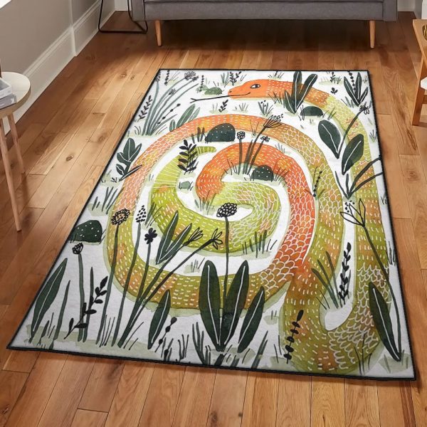 Snake Dining Room Rug Snake Rug Rectangle Rugs Washable Area Rug Non-Slip Carpet For Living Room Bedroom