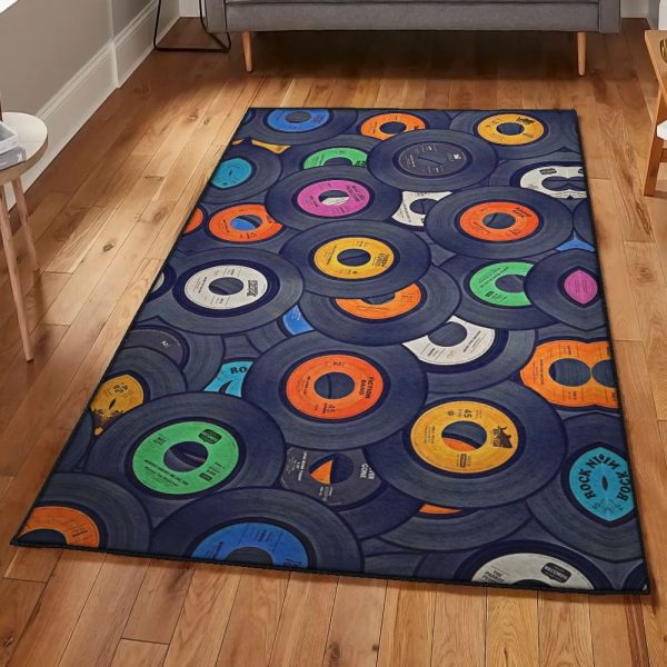 Vinyl Rugs Vinyl Records Rug Rectangle Rugs Washable Area Rug Non-Slip Carpet For Living Room Bedroom