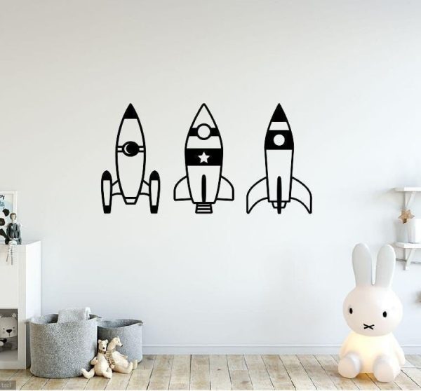 Rocket Ship Metal Sign 3 Rockets Metal Wall Decor Kids Rocket Ship Sig