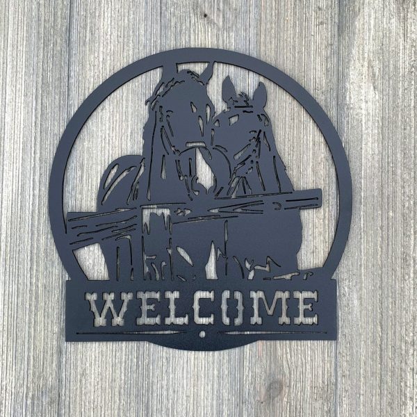 Horse Welcome Metal Sign Cutout Cut Metal Sign Wall Metal Art Decorati