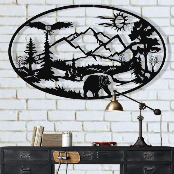 Nature Decor Metal Mountain Art Metal Bear Forest Decor Home Office De