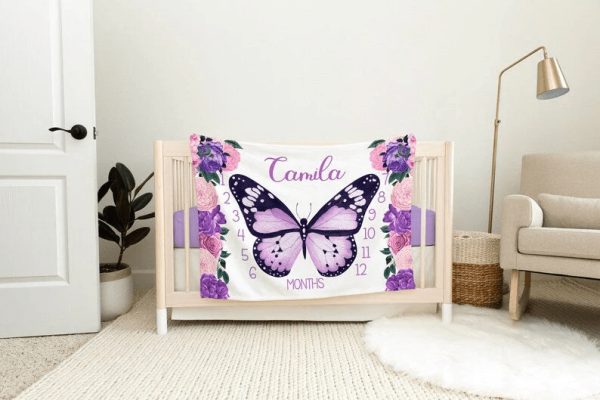 Personalized Baby Blanket Purple Butterfly Milestone Blanket - Baby Gi