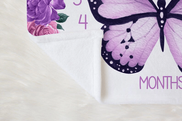 Personalized Baby Blanket Purple Butterfly Milestone Blanket - Baby Gi - Image 2