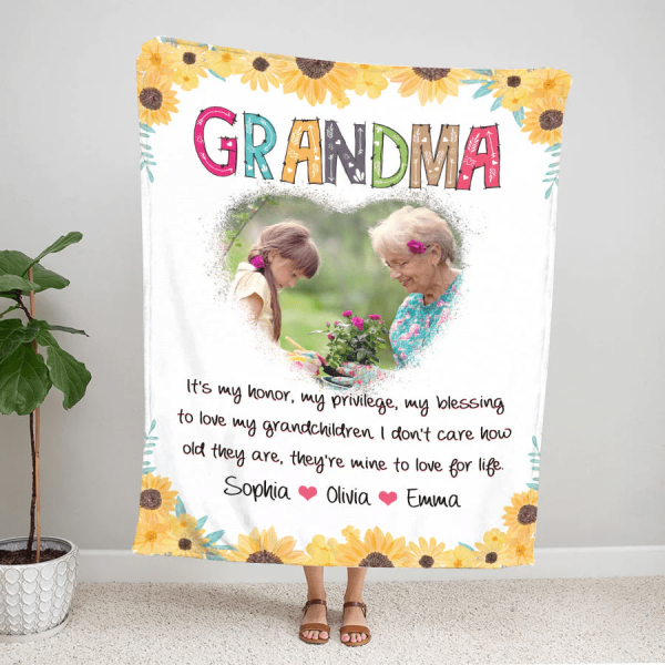 Custom Photo Blanket - Personalized Grandma Blanket with Grandkid's na - Image 3