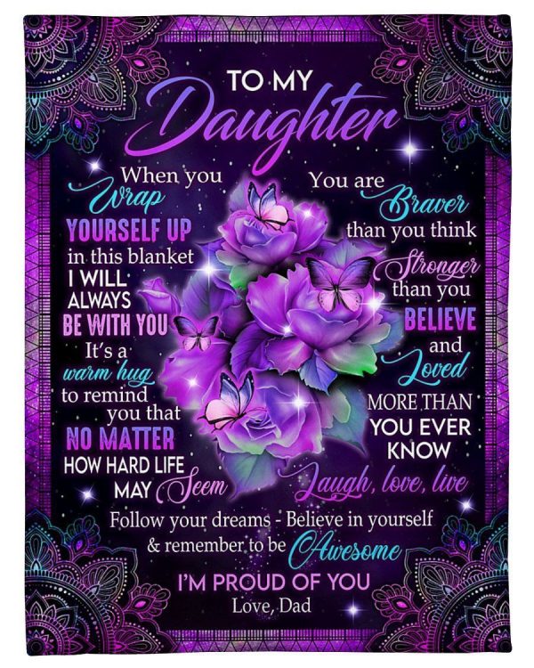 Purple Roses I'm Proud Of You To Daughter Fleece Blanket Fleece Blanke