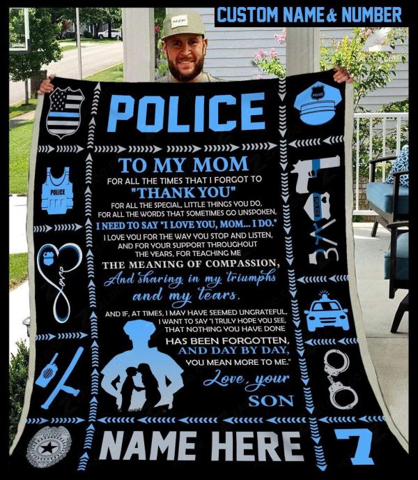 Custom Text Name Number Fleece Blanket Police Mom Thank You