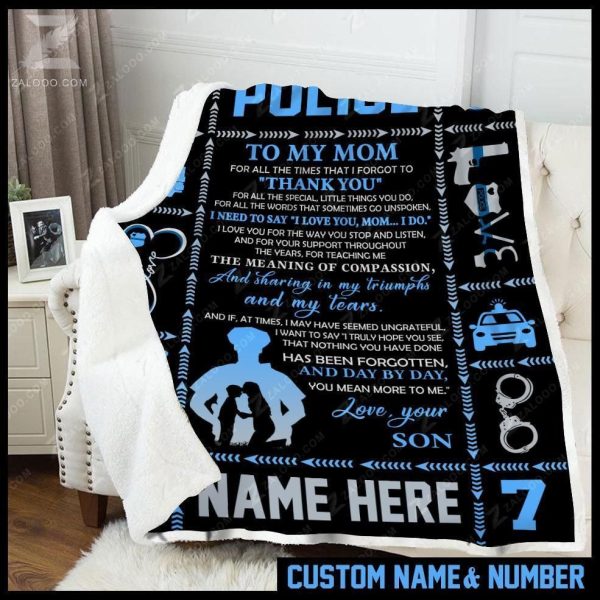 Custom Text Name Number Fleece Blanket Police Mom Thank You - Image 2