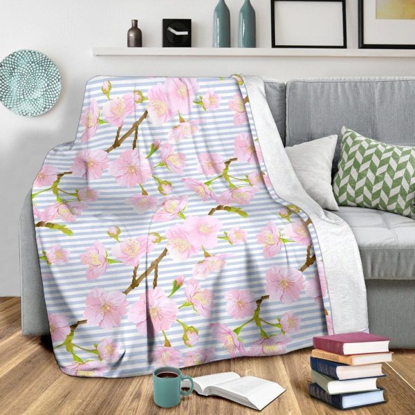 Pink Cherry Blossom Sakura Fleece Blanket - Image 3