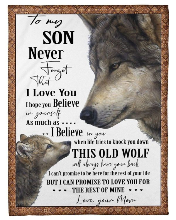 This Old Wolf Will Always Have Your Back Gift For Son Fleece Blanket - Image 2