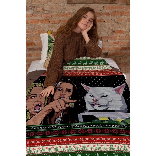 Woman Yelling At Cat Funny Meme Blanket Fleece Blanket - Image 2