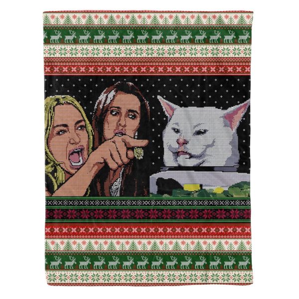 Woman Yelling At Cat Funny Meme Blanket Fleece Blanket - Image 4