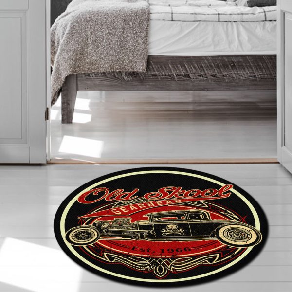 Old Skool Hot Rod Vintage Round Mat Round Floor Mat Room Rugs Carpet Outdoor Rug Washable Rugs