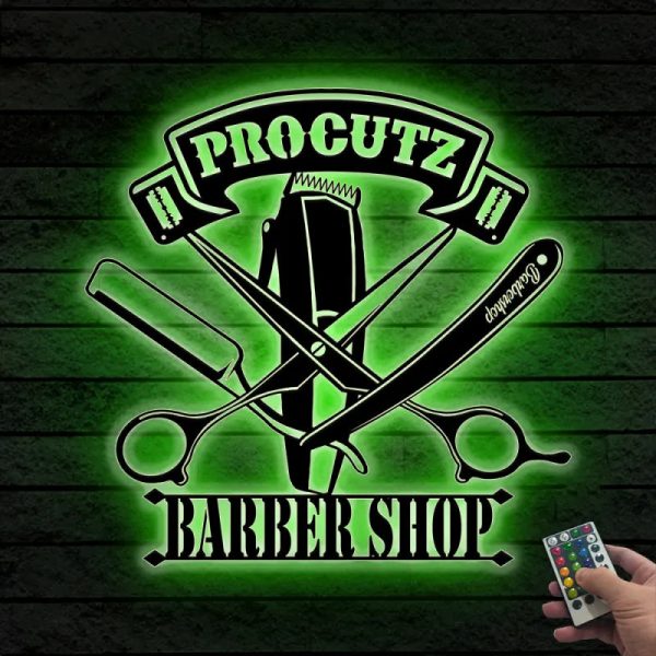 Custom Barber Shop Metal Wall Art With Led Lights, Personalized Barber