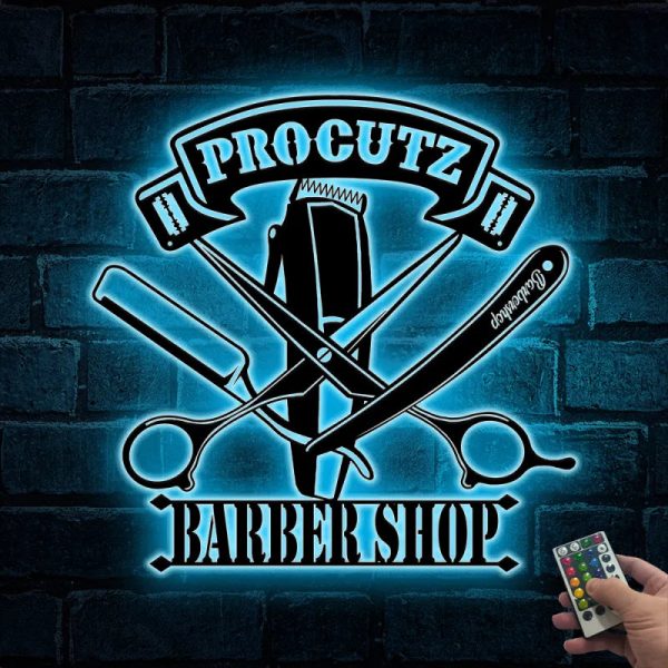 Custom Barber Shop Metal Wall Art With Led Lights, Personalized Barber - Image 3