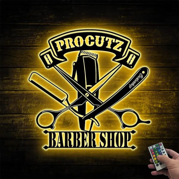 Custom Barber Shop Metal Wall Art With Led Lights, Personalized Barber - Image 2