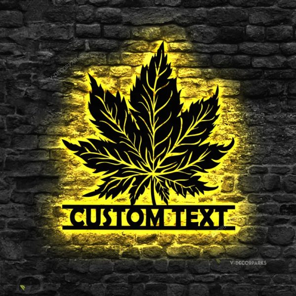 Personalized Weed Metal Wall Art With Lights, Marijuana Sign Decoratio - Image 2