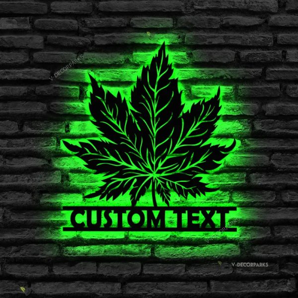 Personalized Weed Metal Wall Art With Lights, Marijuana Sign Decoratio