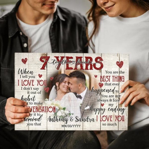 Personalized Photo Canvas Prints, Gifts For Couples, Happy 7th Anniversary Gift For Husband And Wife, Together And Forever When I Tell You Dem Canvas